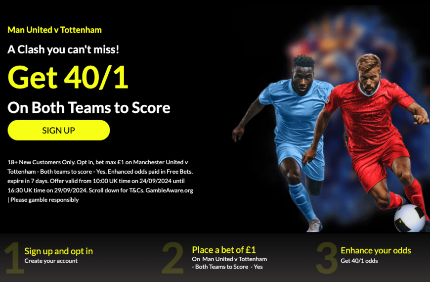 Parimatch Sign-Up Offer: Get 40/1 On both Teams To Score in Man Utd vs Tottenham